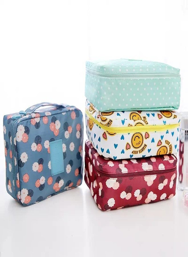 Flywind Multipurpose Travel Cosmetic Makeup Pouch | Multi Pockets Toiletry Bags & Travelling Pouches for Girls | Inner Ware Storage Organizer & Wash Bag for Women (Blue Flower) - Image 3